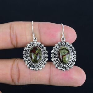 Dragon Bloodstone Earrings: Handmade 925 Sterling Silver Dainty Jewelry