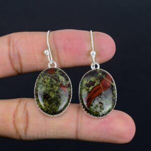 Dragon Bloodstone Earrings: Handmade 925 Sterling Silver Antique Jewelry