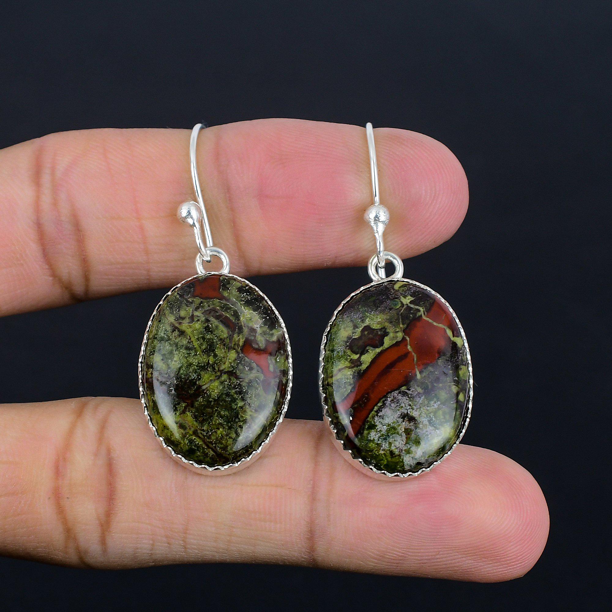 Dragon Bloodstone Earrings: Handmade 925 Sterling Silver Antique Jewelry