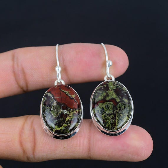 Dragon Bloodstone Earrings: Handmade 925 Sterling Silver Gemstone Jewelry