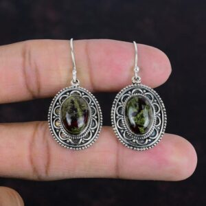 Dragon Bloodstone Earrings: Vintage 925 Sterling Silver Gemstone Jewelry