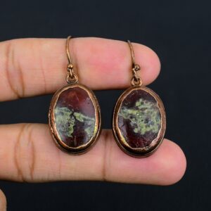 Electroformed Copper Dragon Bloodstone Earrings: Handmade Gemstone Jewelry