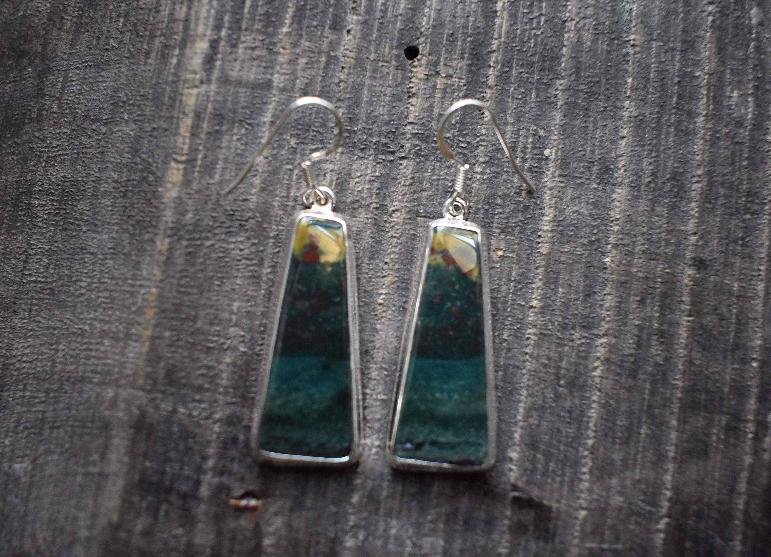 Green Bloodstone 925 Silver Drop Earrings, Natural Gemstone