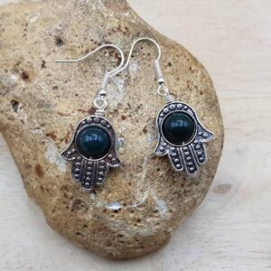 Hamsa Bloodstone Earrings. March Birthstone. Crystal Reiki Jewelry Uk. Green Hamsa Earrings. Protection Symbol. 8mm Stones