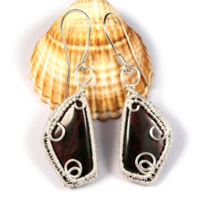 Handcrafted Bloodstone Sterling Silver Wire Wrapped Earrings