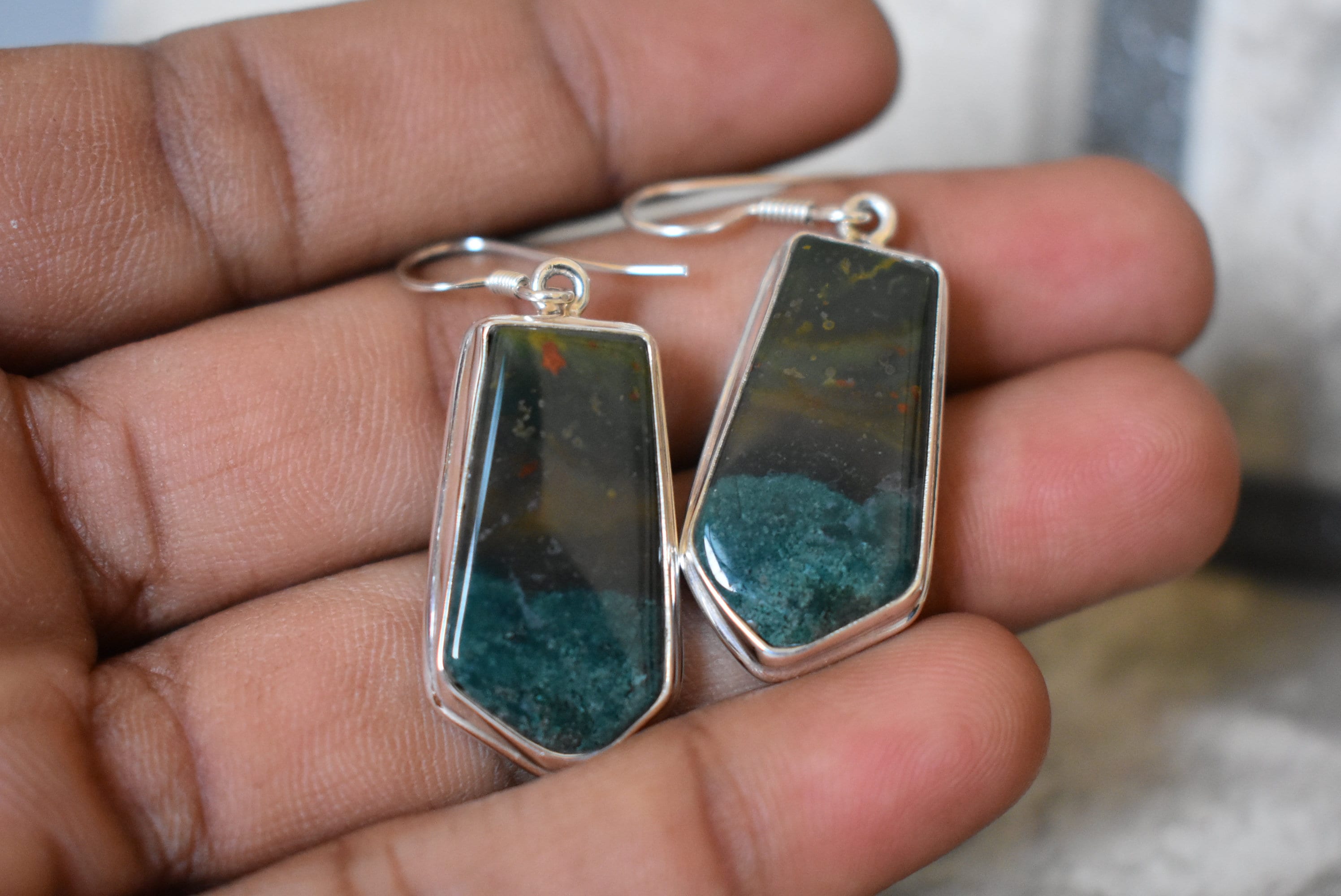 Handmade 925 Silver Natural Bloodstone Earrings