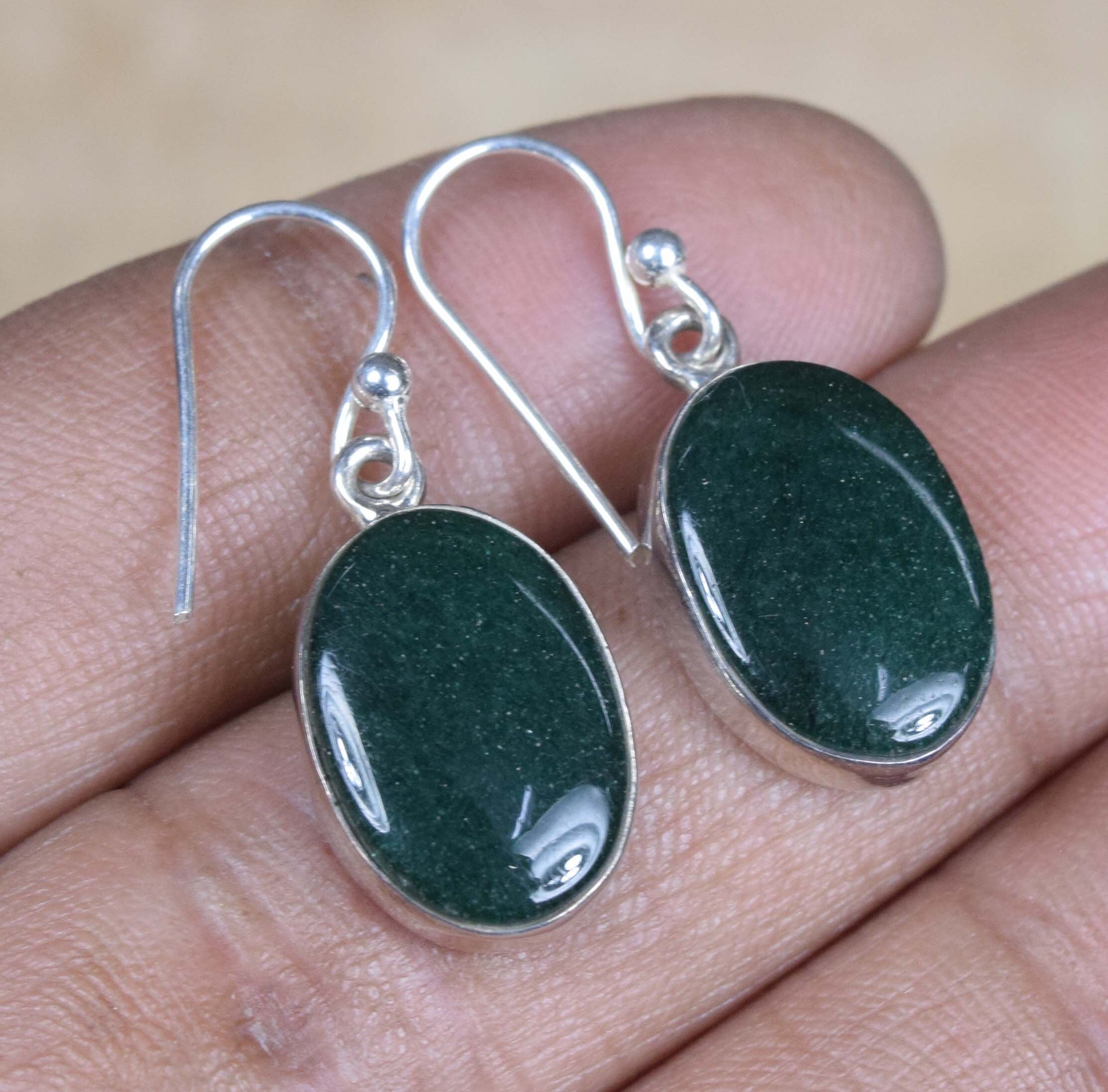 Handmade Bloodstone 925 Sterling Silver Hook Earrings