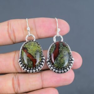 Handmade Dragon Bloodstone Earrings: 925 Sterling Silver Gemstone Jewelry