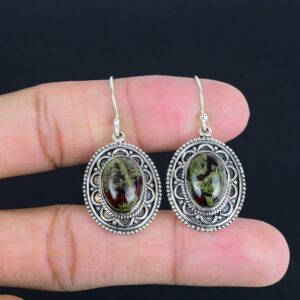 Handmade Dragon Bloodstone Earrings: 925 Sterling Silver Vintage Jewelry