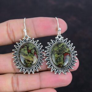 Handmade Dragon Bloodstone Earrings: 925 Sterling Silver, Elegant Gemstone Jewelry