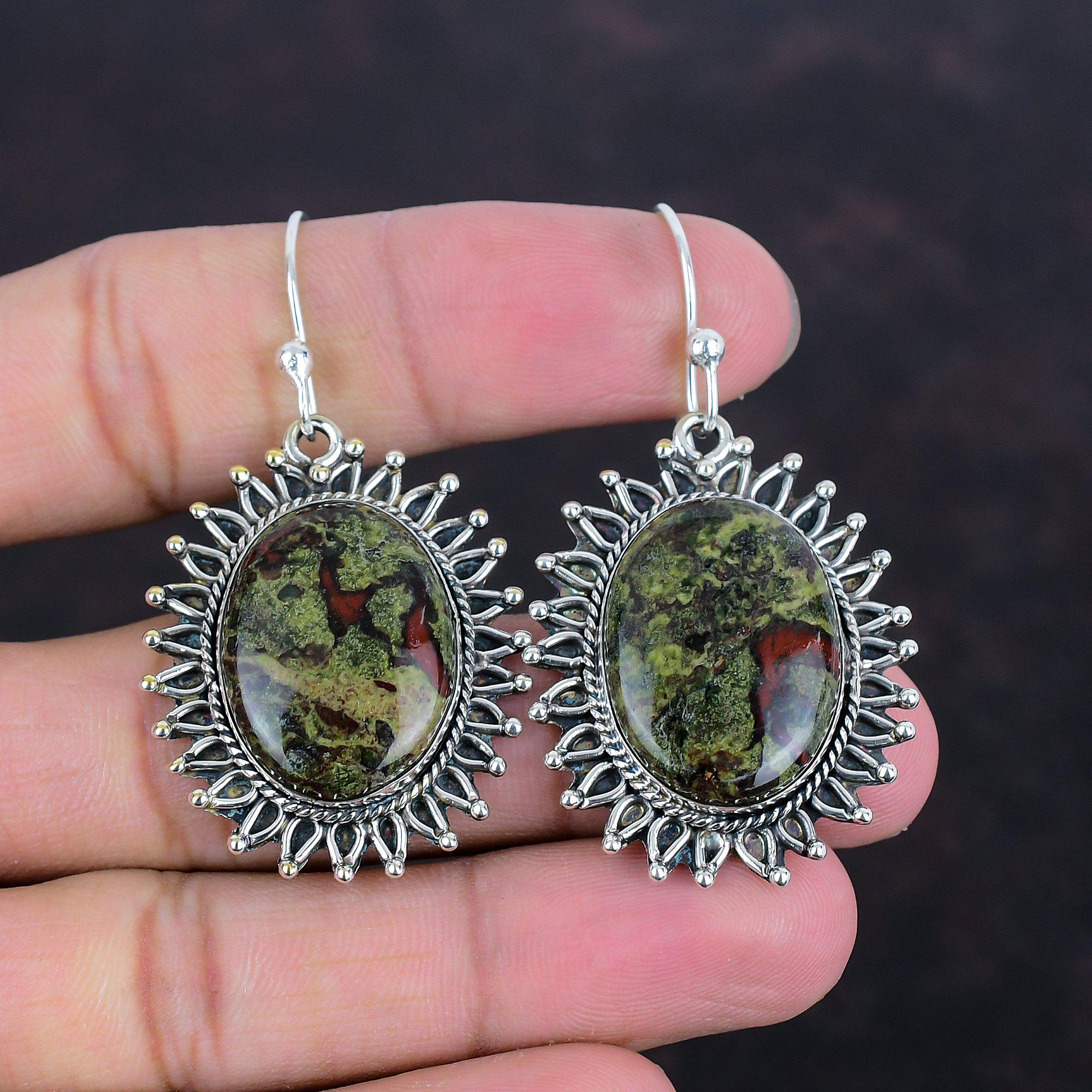 Handmade Dragon Bloodstone Earrings: 925 Sterling Silver, Elegant Gemstone Jewelry Handmade Dragon Bloodstone Earrings: 925 Sterling Silver, Elegant Gemstone Jewelry