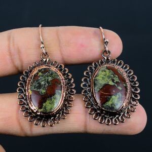 Handmade Dragon Bloodstone Earrings: Electroformed Copper Gemstone Jewelry