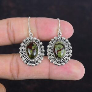 Handmade Dragon Bloodstone Earrings: Vintage 925 Sterling Silver
