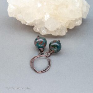 Bloodstone Simple Drop Earrings in Copper; March Birthstone Jewelry