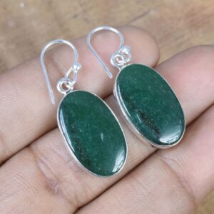 Bloodstone Sterling Silver Hook Earrings: Oval Gemstone Jewelry