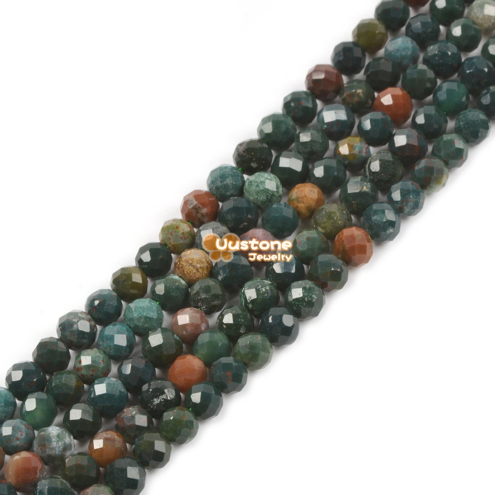 02766 3.7mm To 4.7mm Faceted Green Bloodstone Heliotroppe Round Sphere Loose Beads Diy Jewelry Making Strand 15.5-16"