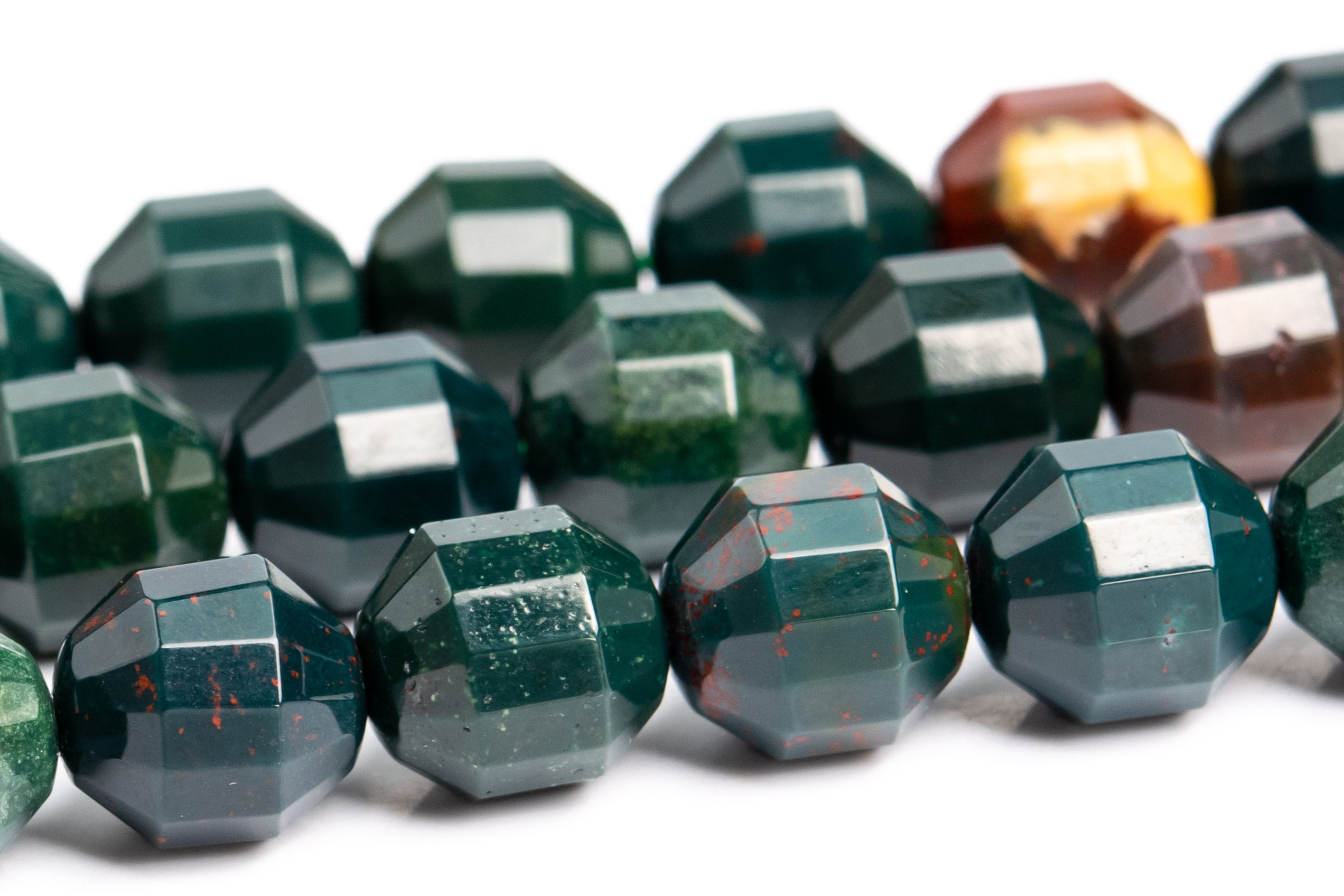 10x9mm Dark Green Blood Stone Beads Faceted Bicone Barrel Drum Grade Aaa Genuine Natural Loose Beads 15" / 7.5" Bulk Lot Options (117002)