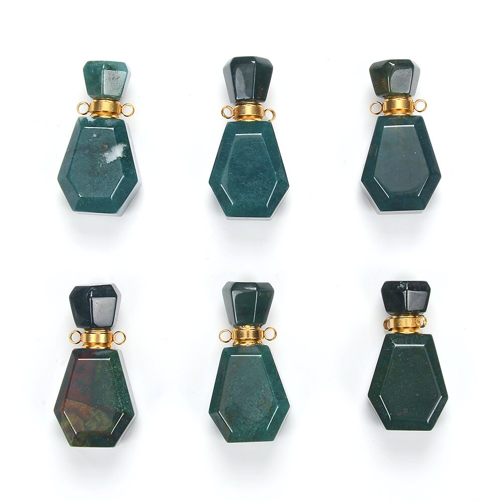 34x17x13mm Natural African Blood Stone Gemstone Perfume Bottle Pendant Faceted, Essential Oil Bottle Beads 1 Bead (80017221-p70)