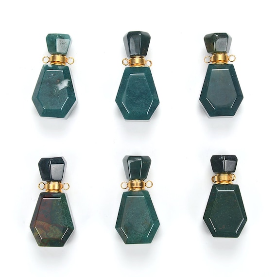 34x17x13mm Natural African Blood Stone Gemstone Perfume Bottle Pendant Faceted, Essential Oil Bottle Beads 1 Bead (80017221-p70)