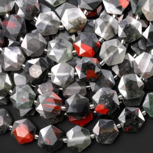 Aaa Faceted Natural African Bloodstone Geometric Hexagon Coin 12mm Gemstone 15.5" Strand Aaa Faceted Natural African Bloodstone Geometric Hexagon Coin 12mm Gemstone 15.5" Strand