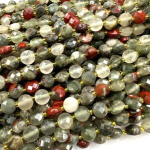 African Bloodstone Micro Faceted Coin Beads 6mm, Natural Green Red Gemstone Round Disc Beads, Jasper Spacer Beads African Bloodstone Micro Faceted Coin Beads 6mm, Natural Green Red Gemstone Round Disc Beads, Jasper Spacer Beads