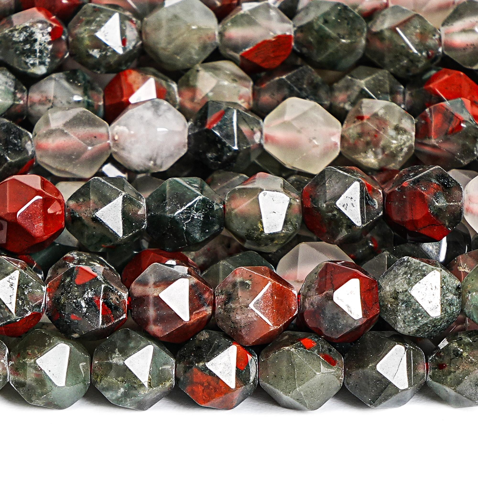 Genuine Natural Blood Stone Gemstone Beads 6mm Green Star Cut Faceted Aaa Quality Loose Beads (127937) Genuine Natural Blood Stone Gemstone Beads 6mm Green Star Cut Faceted Aaa Quality Loose Beads (127937)