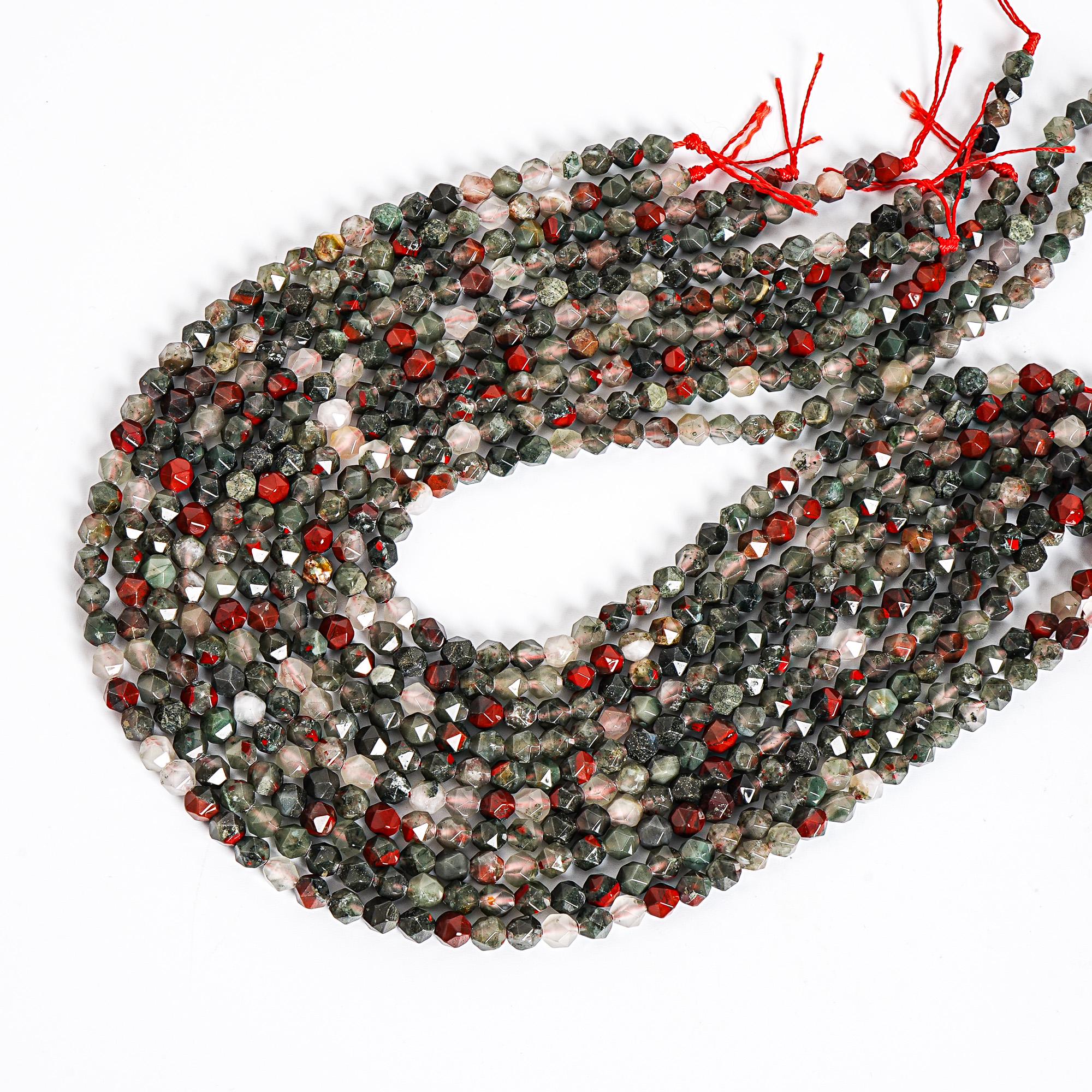 Genuine Natural Green Blood Stone Loose Beads Grade Aaa Star Cut Faceted Shape 6mm