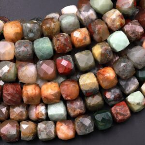 Natural African Bloodstone 8mm Beads Faceted Gemstone Cube Square Dice 15.5" Strand Natural African Bloodstone 8mm Beads Faceted Gemstone Cube Square Dice 15.5" Strand