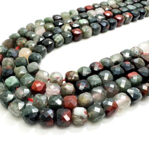 Natural African Bloodstone Faceted Square Cube 7mm Green Red Gemstone Beads - Pgs121 Natural African Bloodstone Faceted Square Cube 7mm Green Red Gemstone Beads - Pgs121