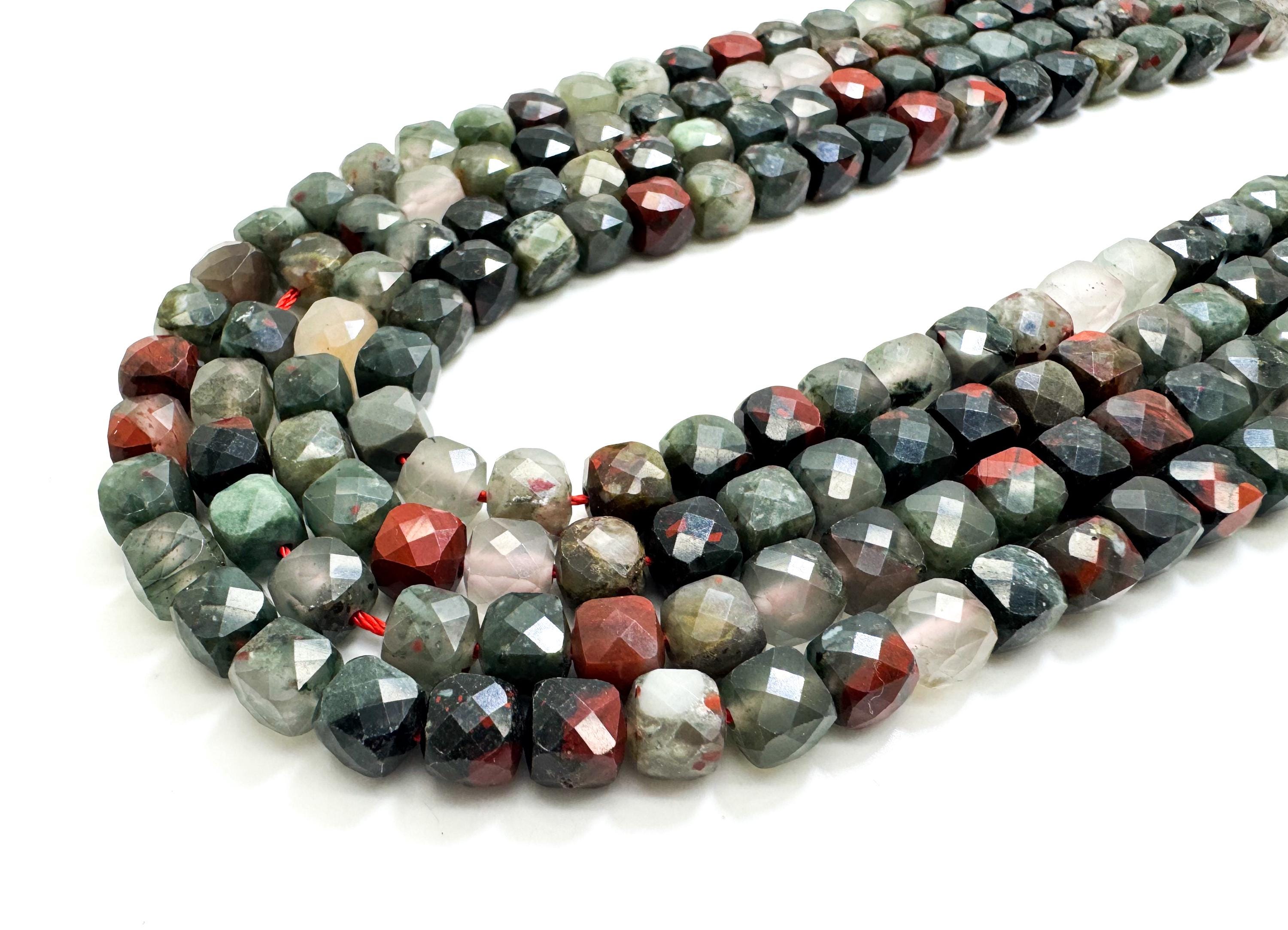 Natural African Bloodstone Faceted Square Cube 7mm Green Red Gemstone Beads - Pgs121 Natural African Bloodstone Faceted Square Cube 7mm Green Red Gemstone Beads - Pgs121