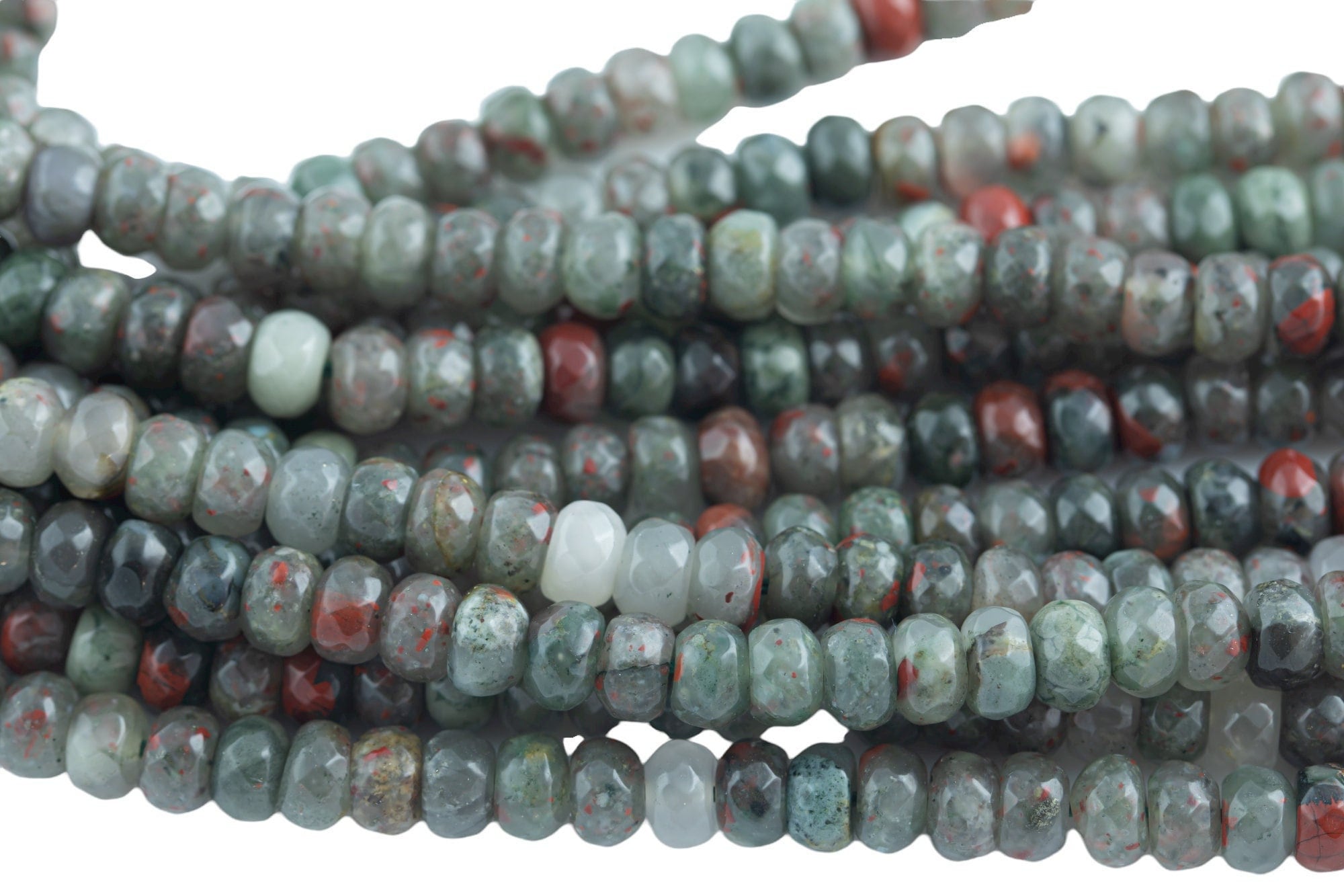 Natural Blood Stone, High Quality In Faceted Roundel, 6 And 8mm- Full 15.5 Inch Strand-full Strand 15.5 Inch Strand Gemstone Beads