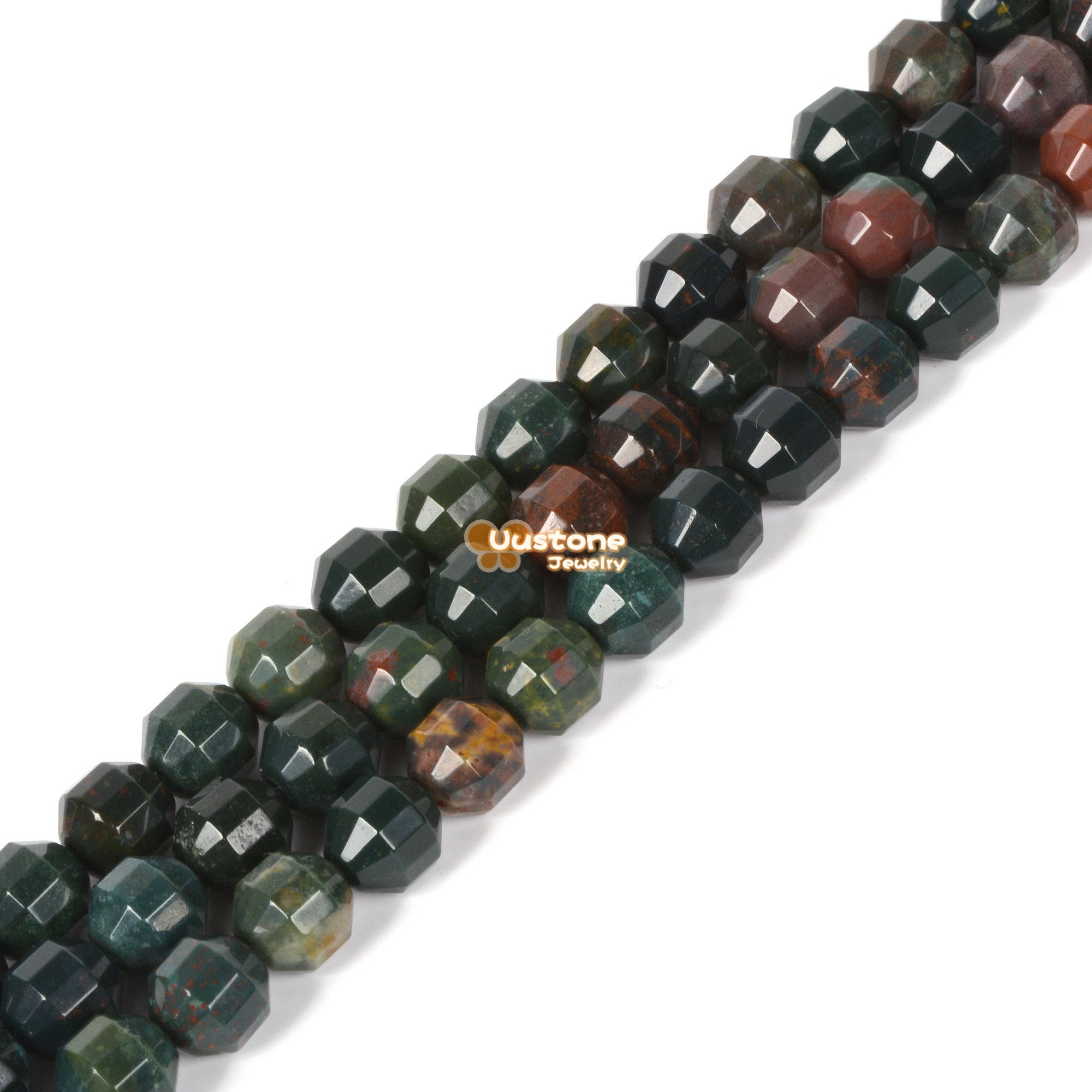 Natural Green Bloodstone Heliotroppe 8mm Faceted Double Cone Roller Loose Beads 15 Inch For Diy Jewelry Making Beads