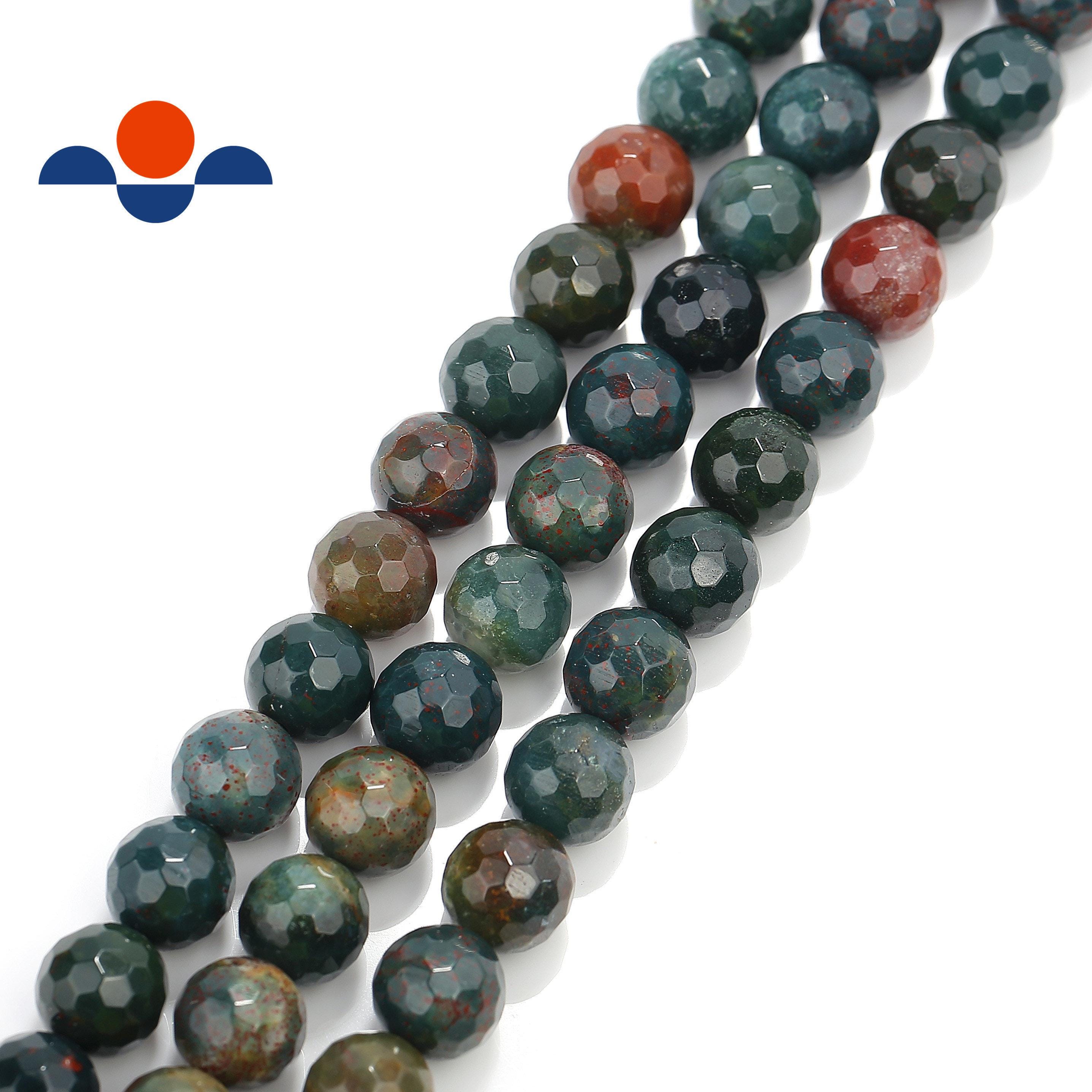 Natural Indian Bloodstone Faceted Round Beads 4mm 6mm 8mm 10mm 12mm 15.5" Strand Natural Indian Bloodstone Faceted Round Beads 4mm 6mm 8mm 10mm 12mm 15.5" Strand