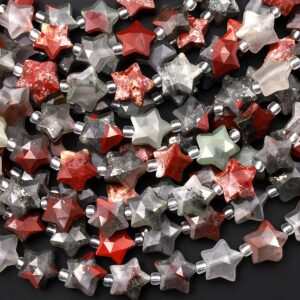 Sparkling Faceted Natural African Bloodstone Beads 10mm Carved Star Gemstone 15.5" Strand Sparkling Faceted Natural African Bloodstone Beads 10mm Carved Star Gemstone 15.5" Strand