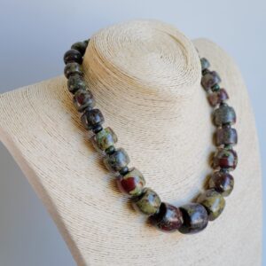 8-24mm Bloodstone {Courage, Strength, Stamina} Chunky Barrel Graduated Handmade Stainless Steel Clasp 17.75'' Necklace 8-24mm Bloodstone {Courage, Strength, Stamina} Chunky Barrel Graduated Handmade Stainless Steel Clasp 17.75'' Necklace