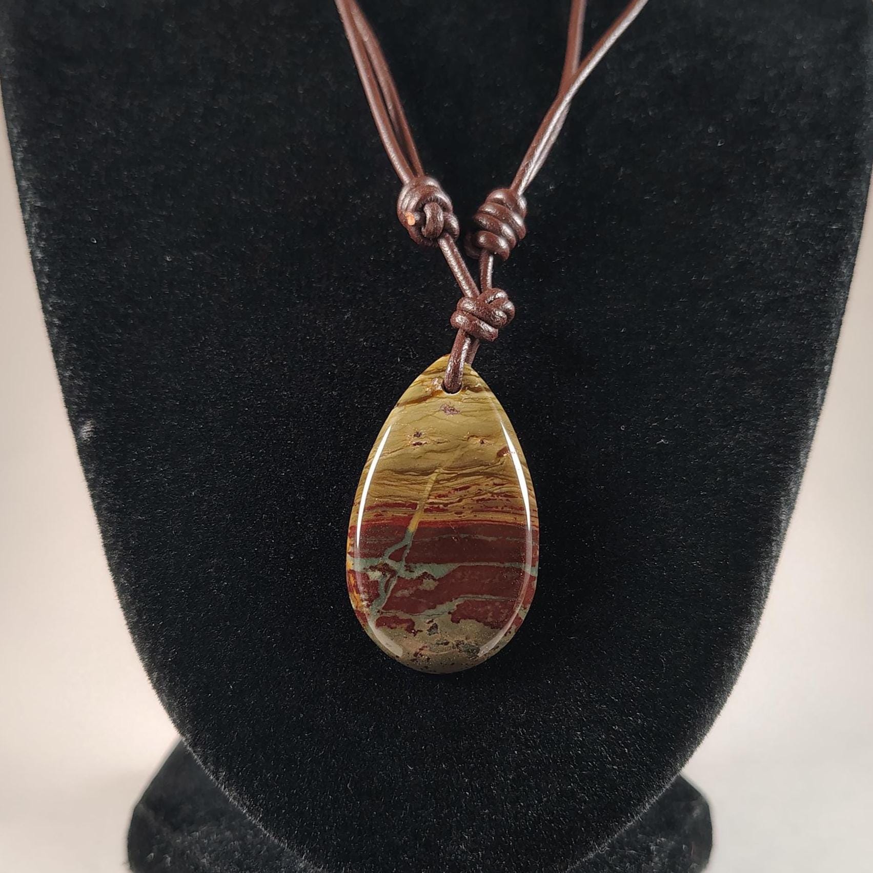 Bloodstone Adjustable Leather Necklace Handmade By Chris Hay