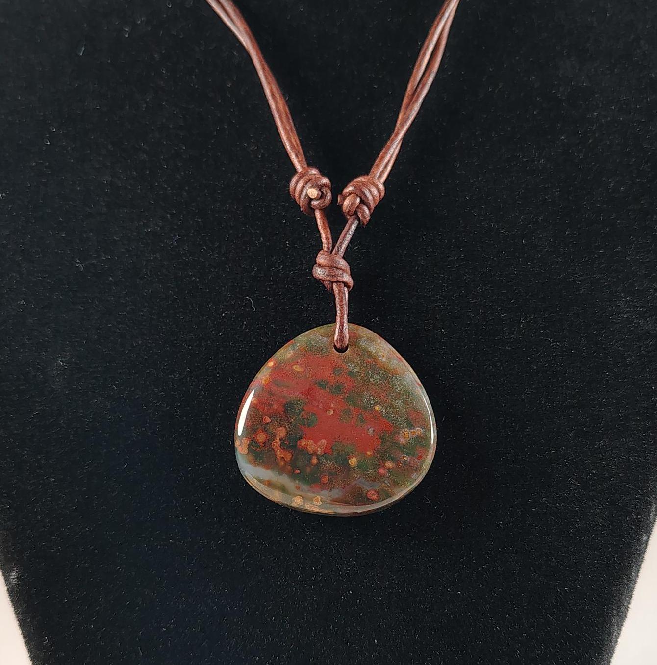 Bloodstone Adjustable Leather Necklace Handmade By Chris Hay
