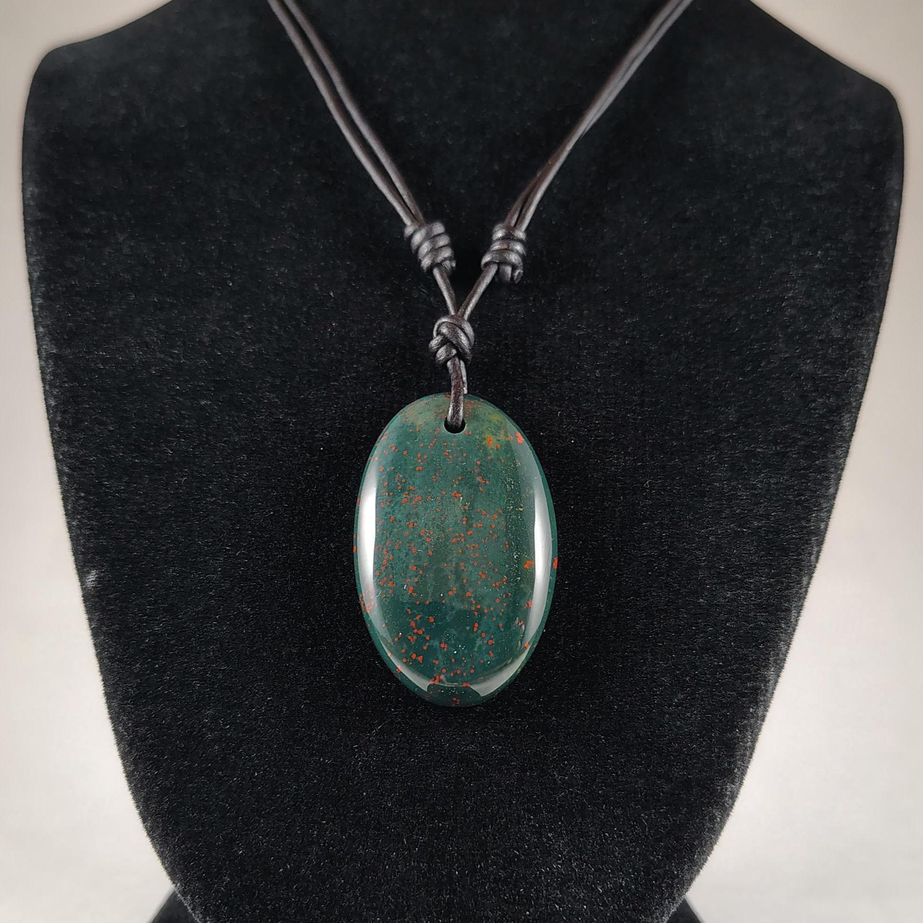 Bloodstone Adjustable Leather Necklace Handmade By Chris Hay