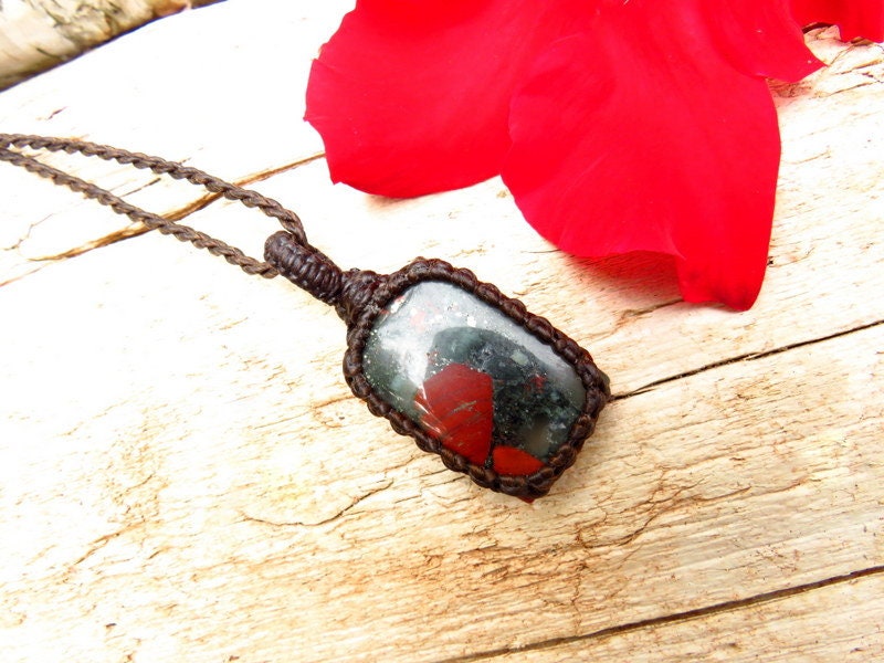 African Bloodstone Macrame Necklace, African Bloodstone, Bloodstone Necklace, Handmade Gifts, Self Gifts, Divorce Gifts, Friendship Gifts