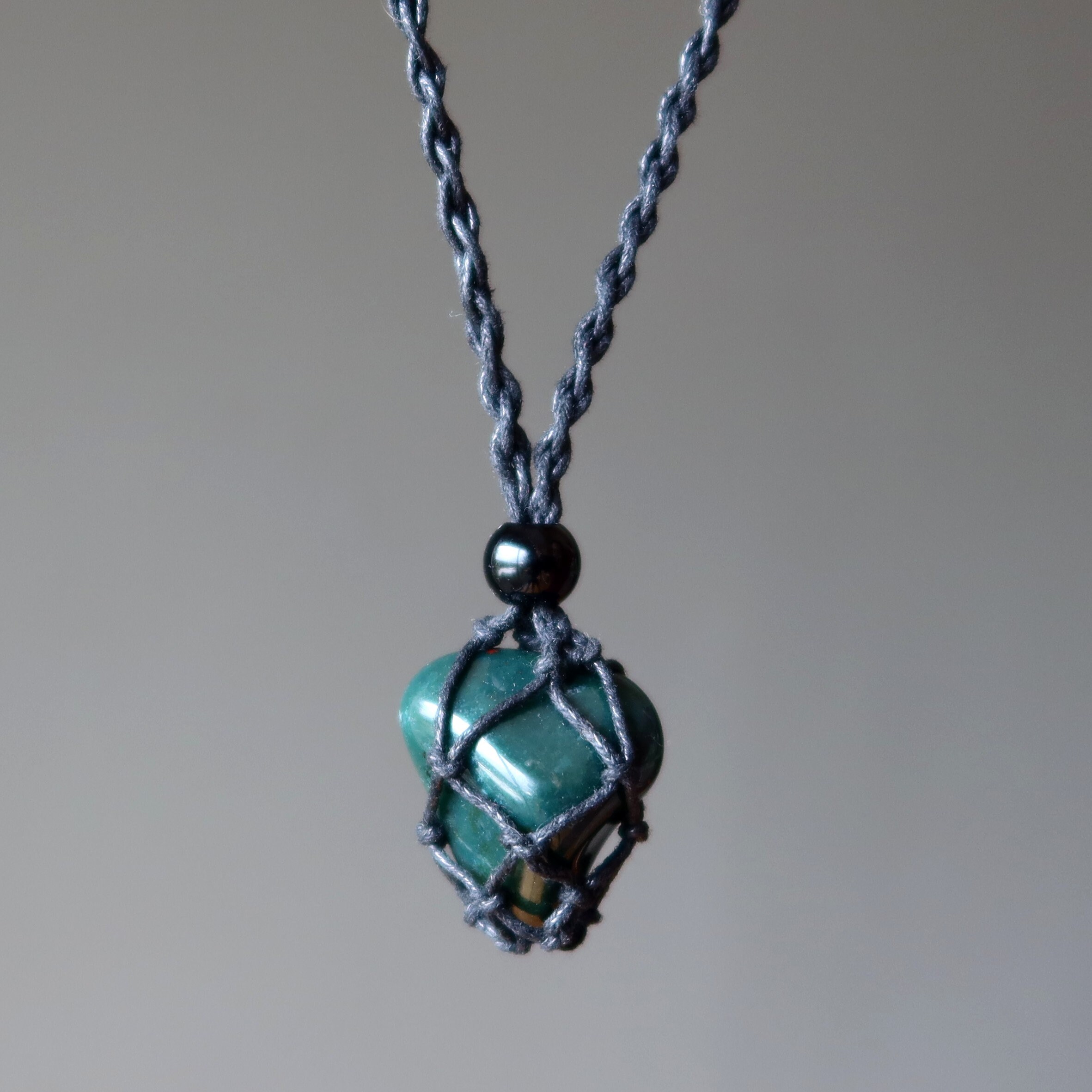 Bloodstone Necklace Carry Courage Tumbled Stone Macrame Bloodstone Necklace Carry Courage Tumbled Stone Macrame