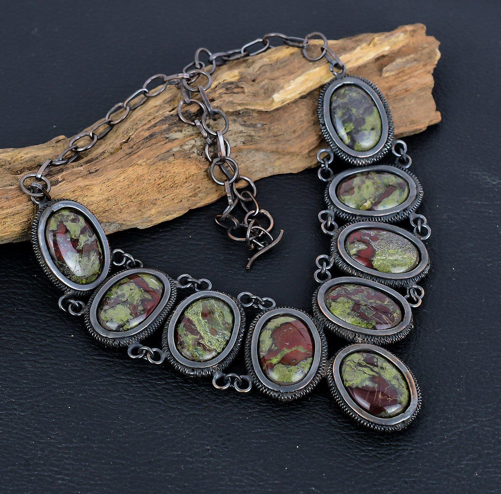 Dragon Bloodstone Gemstone Copper Wire Wrapped Necklace, Natural Dragon Blood Jasper Gemstone Adjustable Chain Necklace Unique Wedding Gifts
