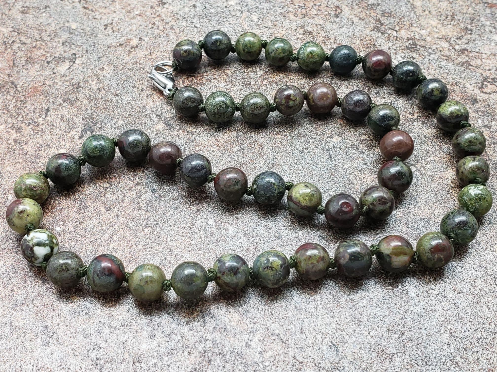 Dragon Bloodstone Hand Knotted Necklace With Lobster Claw Clasp