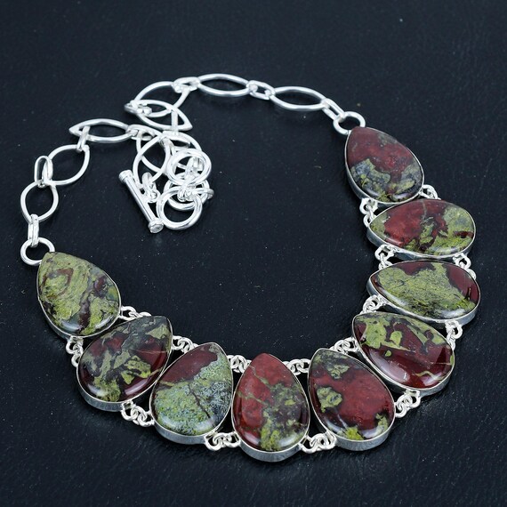 Dragon Bloodstone Necklace: Handmade 925 Sterling Silver, Adjustable Chain