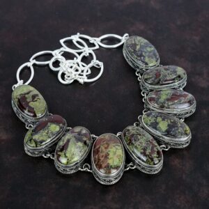 Dragon Bloodstone Necklace: Handmade 925 Sterling Silver, Vintage Style Dragon Bloodstone Necklace: Handmade 925 Sterling Silver, Vintage Style