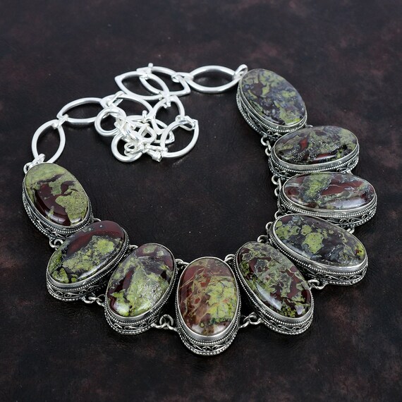 Dragon Bloodstone Necklace: Handmade 925 Sterling Silver, Vintage Style