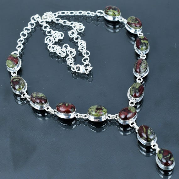 Dragon Bloodstone Necklace: Handmade 925 Sterling Silver, Adjustable Chain