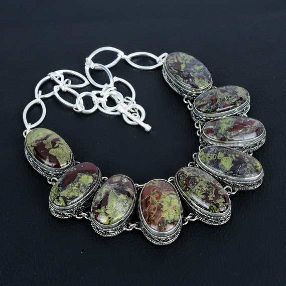 Dragon Bloodstone Necklace: Vintage 925 Sterling Silver Gemstone Jewelry Dragon Bloodstone Necklace: Vintage 925 Sterling Silver Gemstone Jewelry