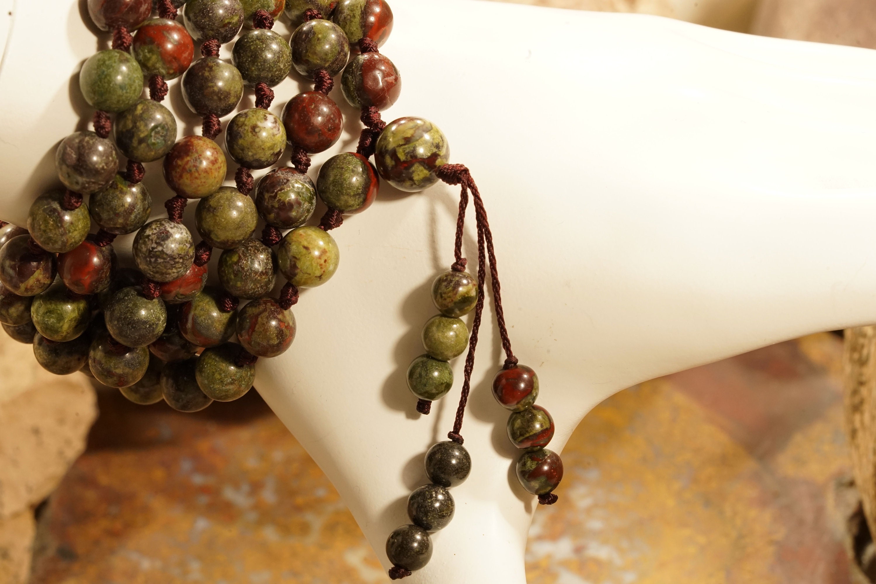 Dragon's Blood Mala • 8mm Knotted Beads • African Bloodstone • Courage And Personal Power • Beowulf Inspired • 2380