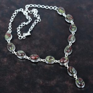 Handmade Dragon Bloodstone Necklace: 925 Sterling Silver, Adjustable Chain Handmade Dragon Bloodstone Necklace: 925 Sterling Silver, Adjustable Chain