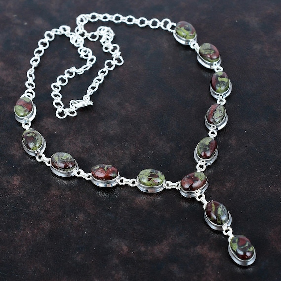 Handmade Dragon Bloodstone Necklace: 925 Sterling Silver, Adjustable Chain